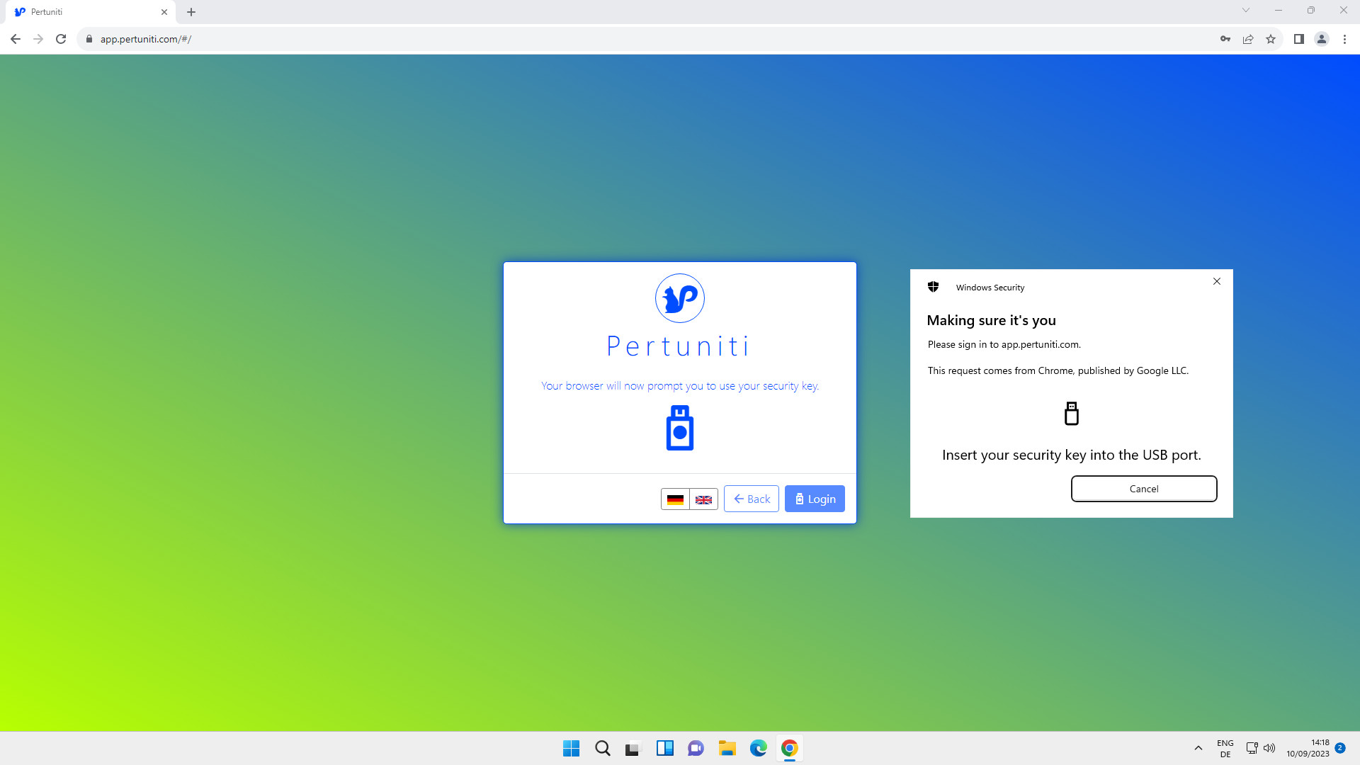 Your browser will now ask you for a security key (USB) or for scanning a QR code (Passkey) when you log in.