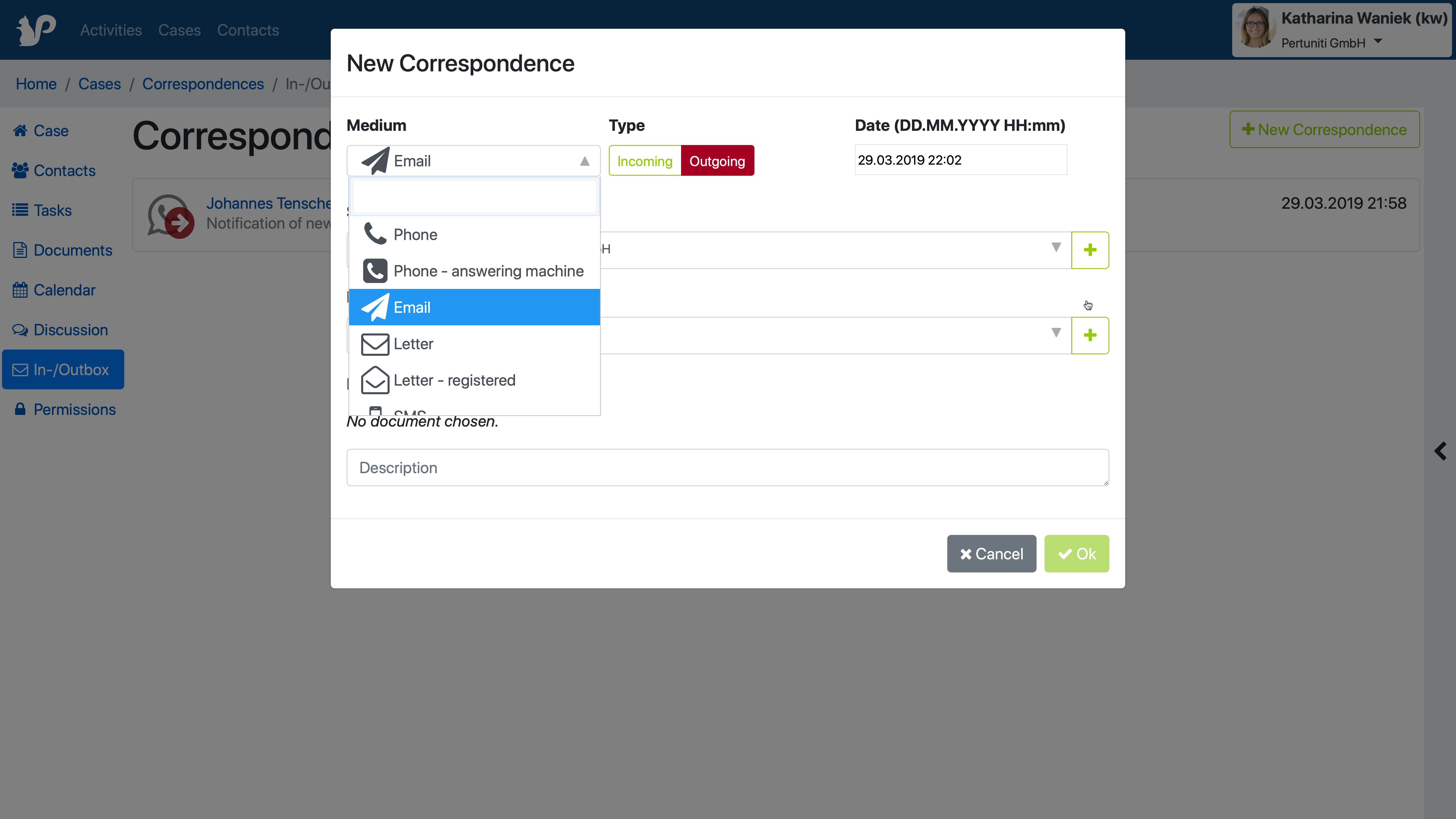 New correspondence — Configurable channels